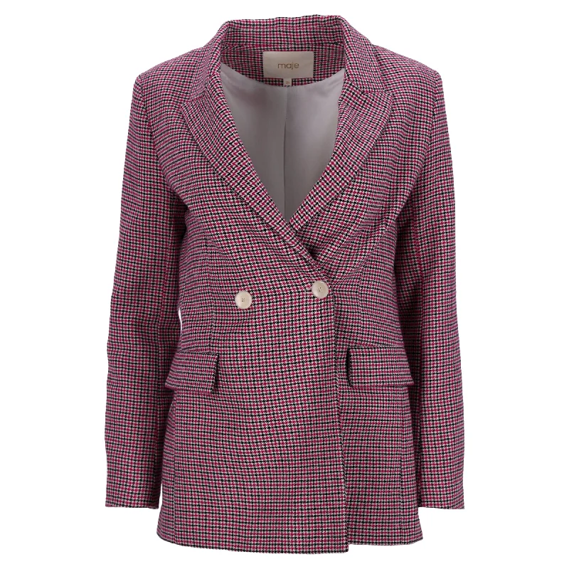 Women’s Fitness Outfits Maje Vic Double-Breasted Houndstooth Blazer in Pink Cotton