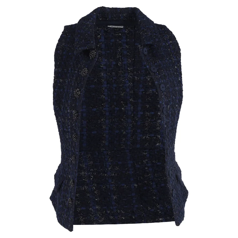 Summer Sweaters For Women Self-Portrait Bouclé Vest in Navy Blue Polyester