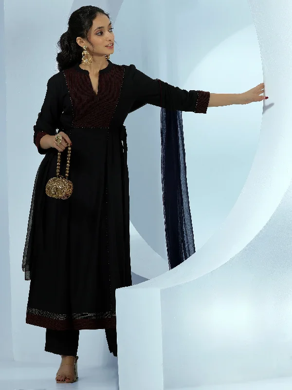 Women’s Loungewear Sets Black Yoke Design Cotton A-Line Kurta With Trousers & Dupatta