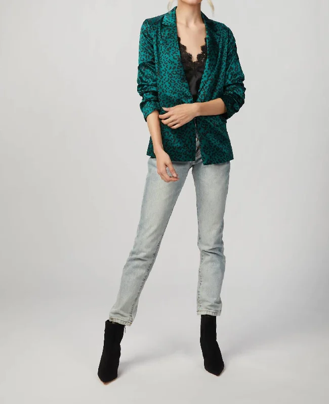 Bohemian Tops For Women Ollie Blazer In Emerald Leopard