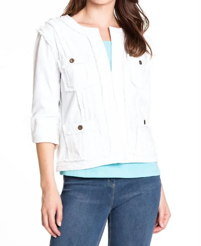 Best Women’s Footwear Fringe Trim Jacket In White