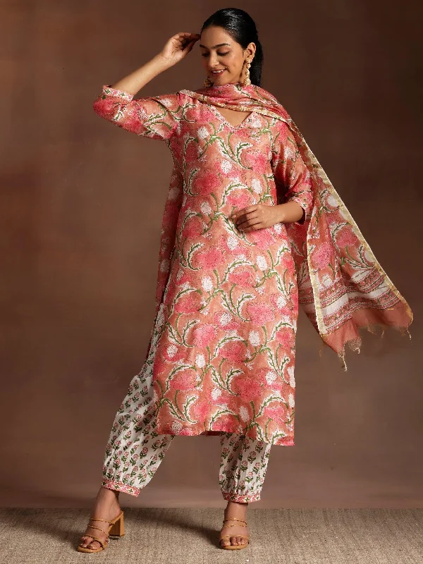 Casual Maternity Clothes Peach Printed Cotton Straight Suit With Dupatta