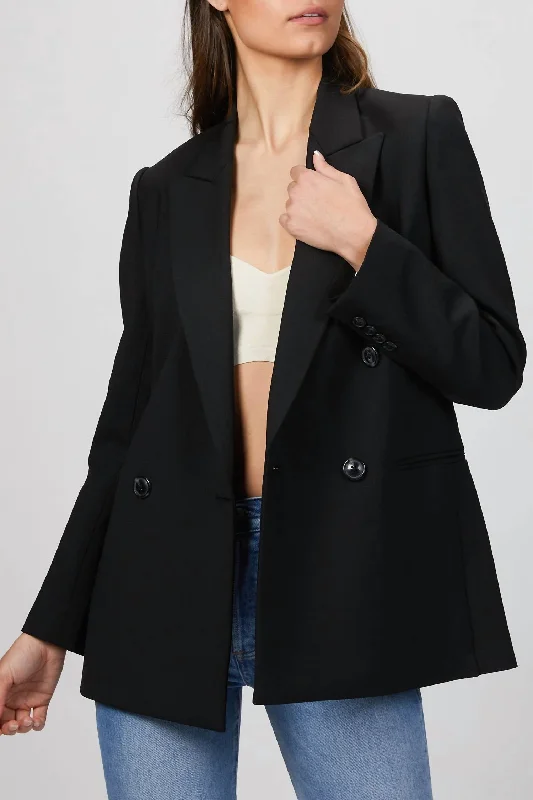 Women’s Fitness Outfits Double Breasted Cavalry Twill Blazer In Black