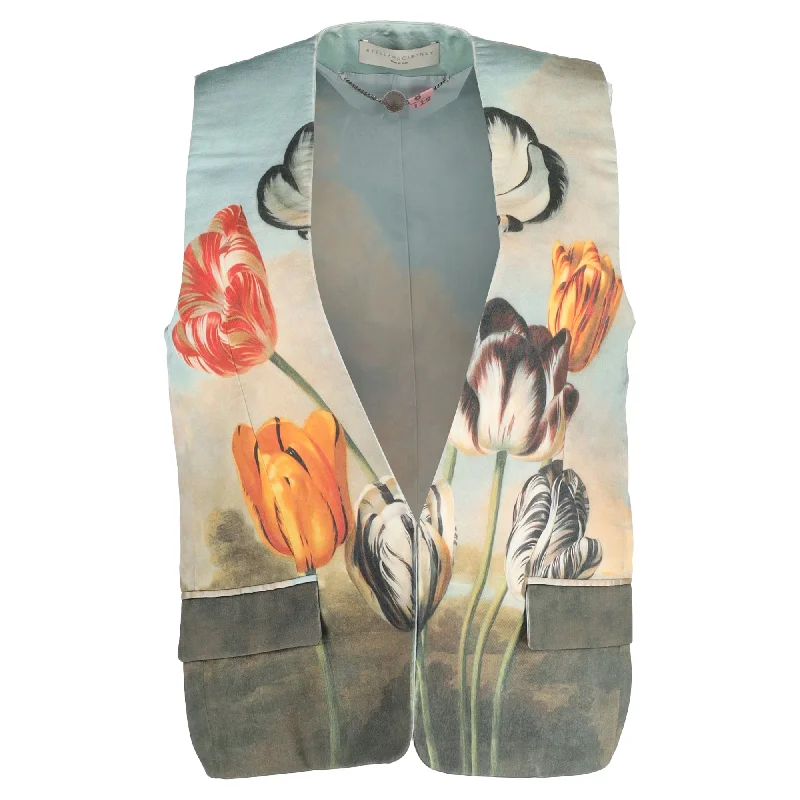 Trendy Dresses For Fall Stella Mccartney Flower Painting Print V-Neck Vest in Multicolor Silk