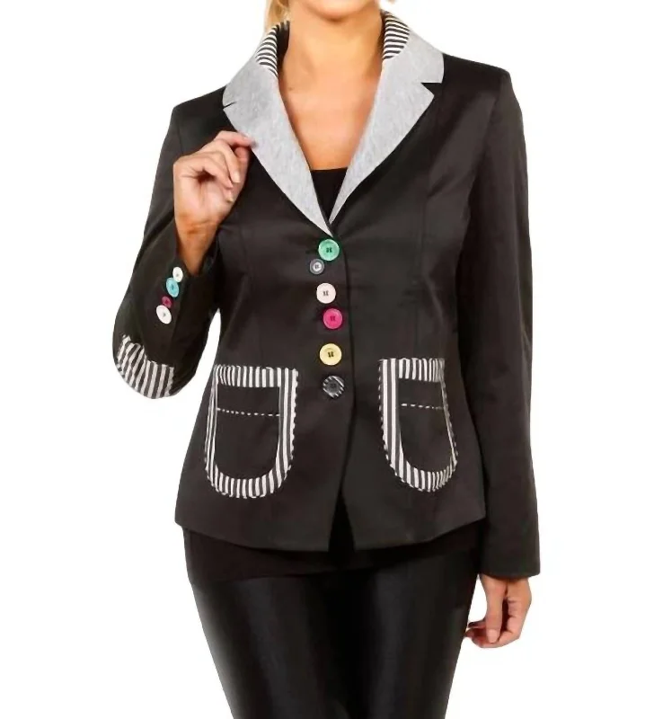 Trendy Maternity Clothes Mixed Media Button Blazer In Black/gray