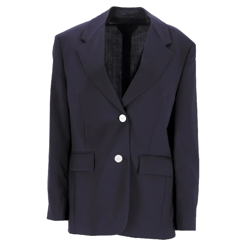 Comfortable Women’s Sweaters Prada Single-Breasted Blazer in Navy Blue Wool