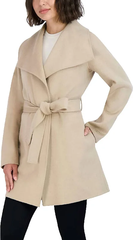 Trendy Dresses Online Womens Ella Jacket Wool Wrap Coat With Tie Belt In Light Beige Ivory