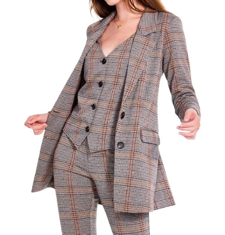 Women’s Formal Pants Sketched Plaid Knit Blazer In Neutral Multi