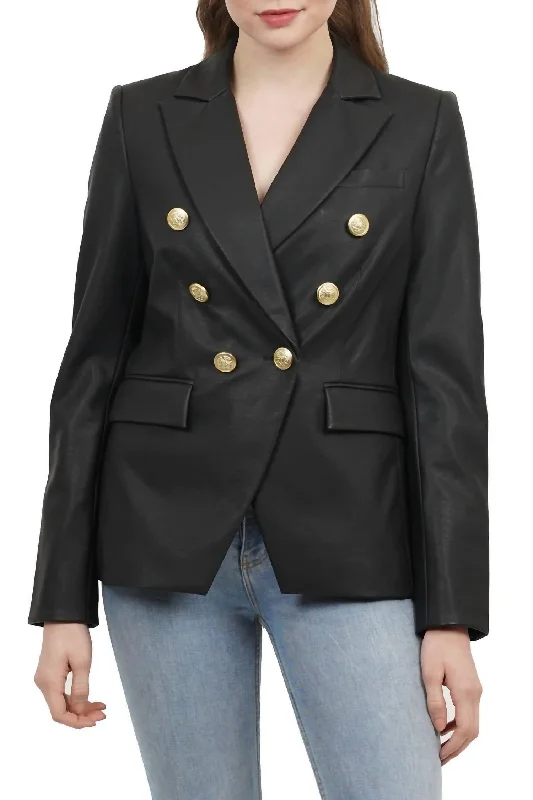 Fashion Blouses For Women Nellie Faux Leather Double Breasted Jacket In Black