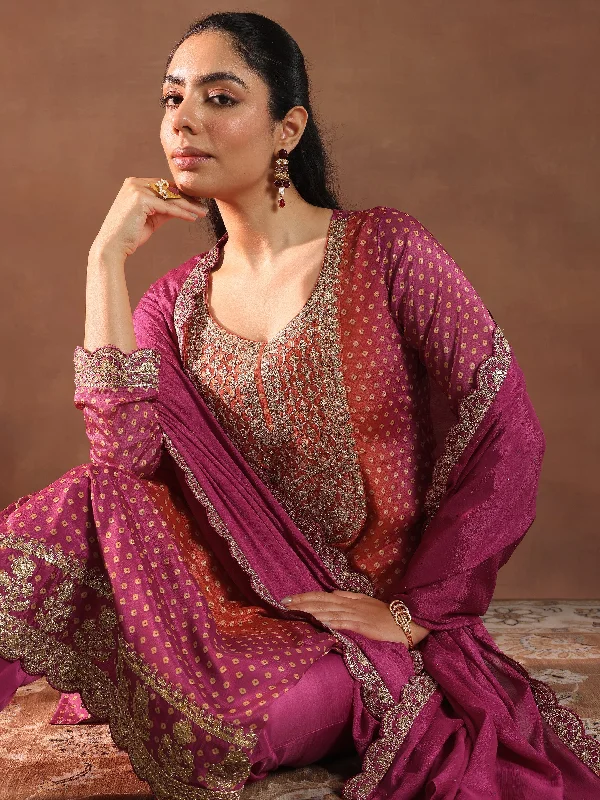 Women’s Summer Jackets Pink Printed Silk Blend Straight Suit With Dupatta