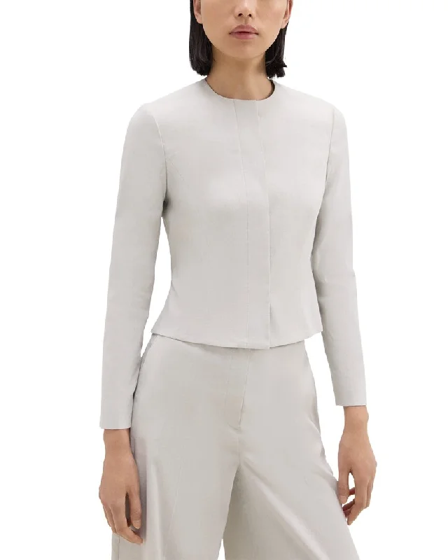 Women’s Formal Pants Theory Crop Peplum Linen-Blend Jacket