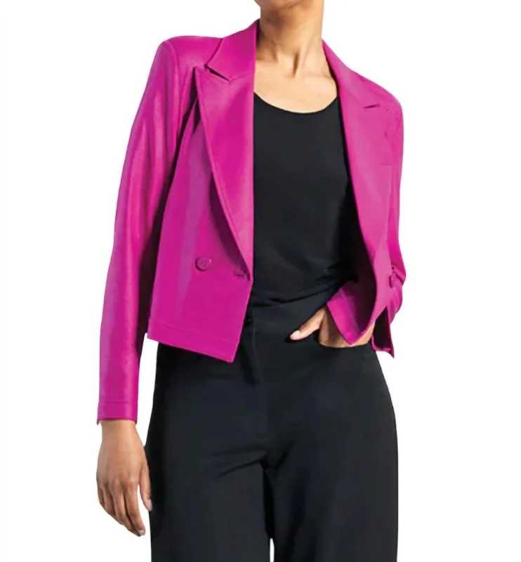 Stylish Skirts For Women Liquid Leather Cropped Tuxedo Blazer In Magenta