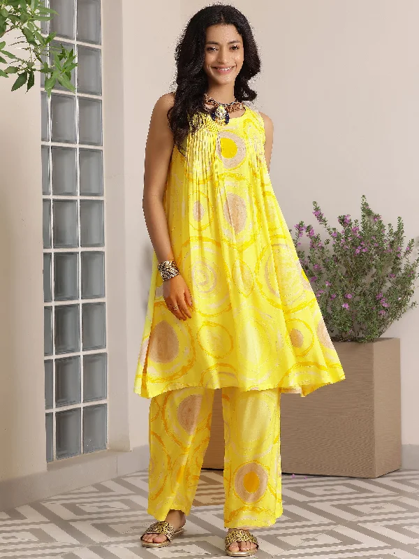 Casual Dresses For Work Yellow Printed Silk Blend Co-Ords