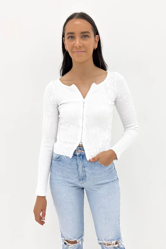 Dilon Ribbed Long Sleeve Top White