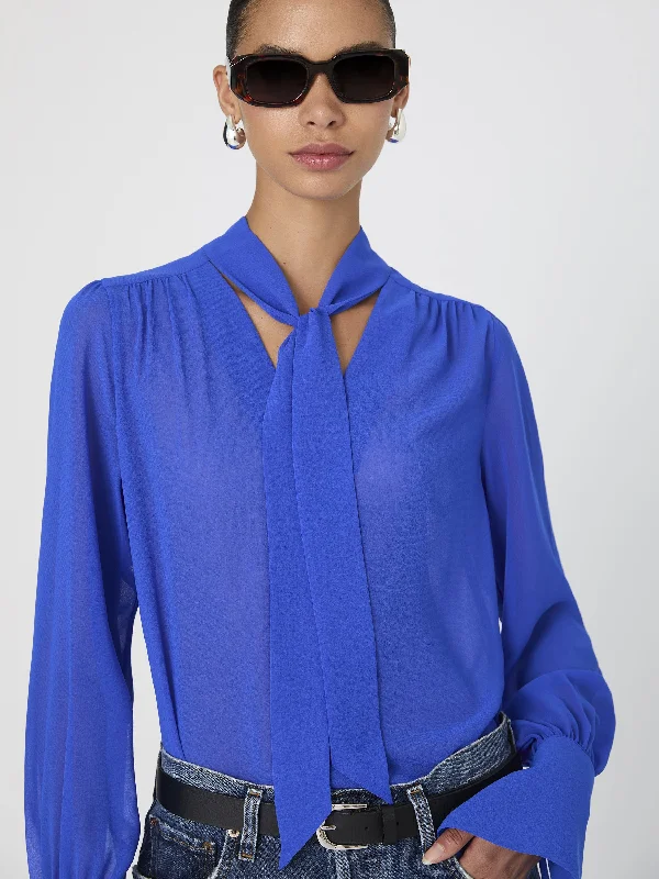 Eden Georgette Tie Neck Blouse Chroma Blue