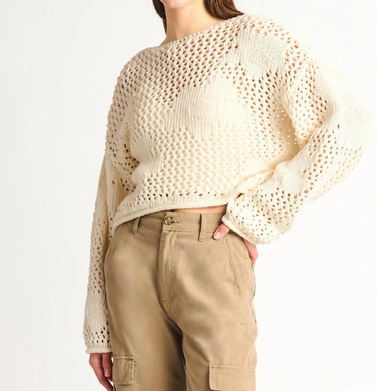 Floral Crotchet Sweater In Ivory