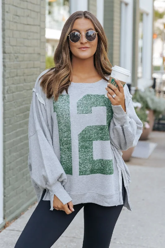 Free People Light Grey 12 Graphic Camden Pullover