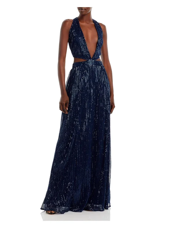 Selena Womens Sequined Cut-Out Evening Dress