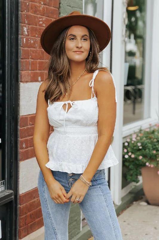 White Ruffled Eyelet Cami Top - FINAL SALE