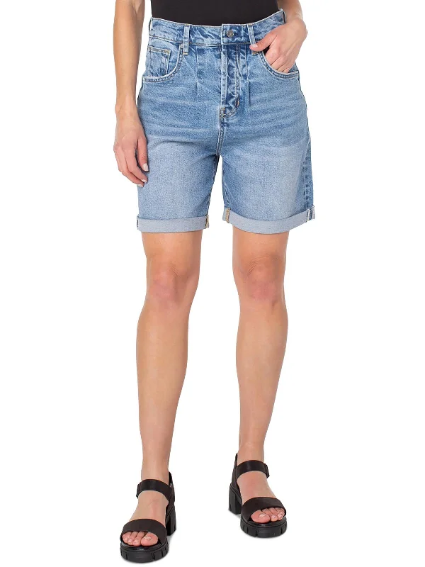 Connie Womens Cuffed Pleated Denim Shorts