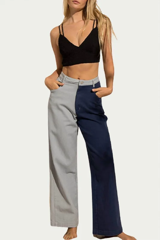 Jenny Two-Tone High-Rise Wide-Leg Jeans In Blue