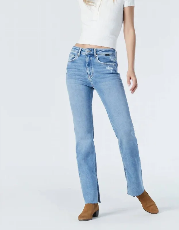 Maria Slit Hem Flare Jeans In Mid Shaded Denim