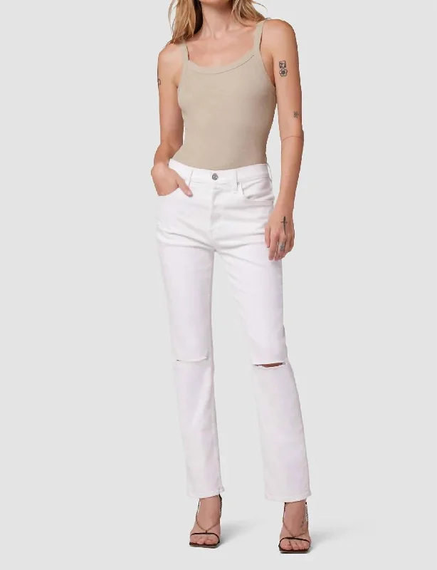 Thalia 90's Loose Fit Ankle With Rolled Hem Jean In White