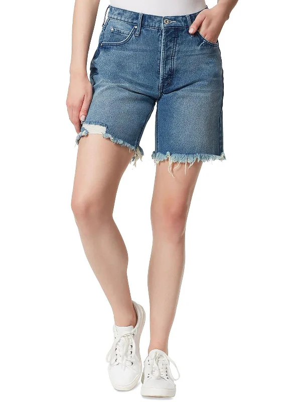 Womens Faded Low-Rise Denim Shorts