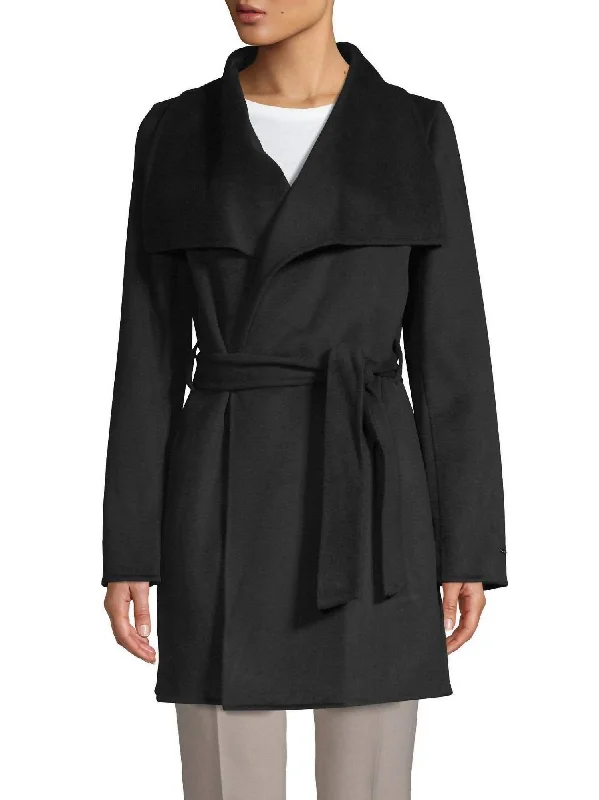 Women’s Loungewear Sets Sleek Black Trench Ella Lightweight Wool Wrap Trench Coat in Black