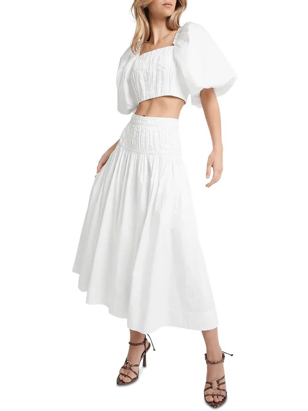 Womens Cotton Calf Midi Skirt