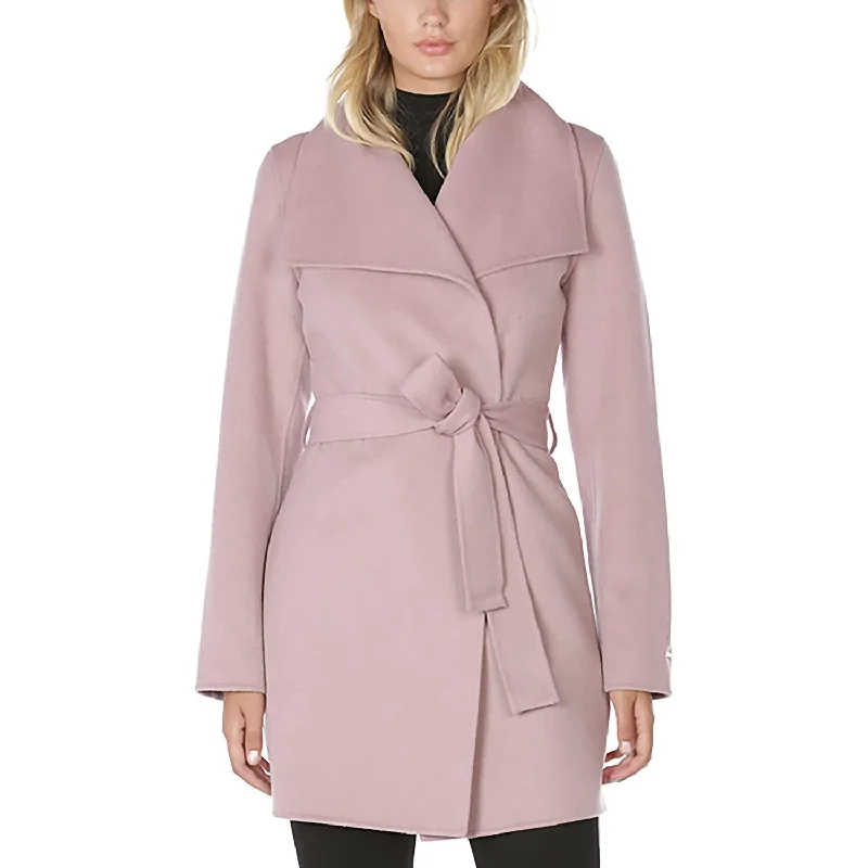 Comfortable Outerwear For Women Classic Trench Coat Wool Wrap Belted Jacket Coat In Powder Pink