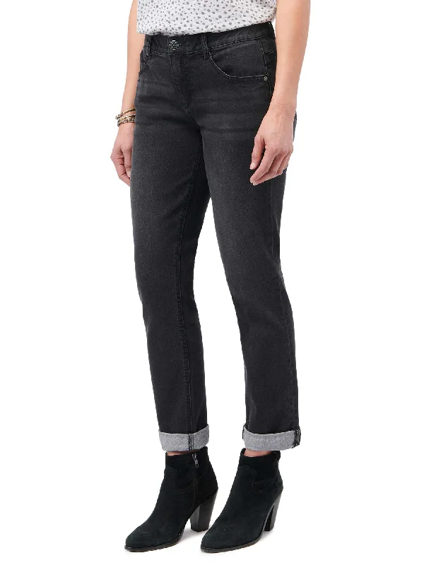 "Ab"solution® Petite Black Denim Cuffed Girlfriend Jeans