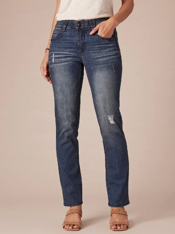 "Ab"solution® Distressed Blue Petite Straight Leg Jeans